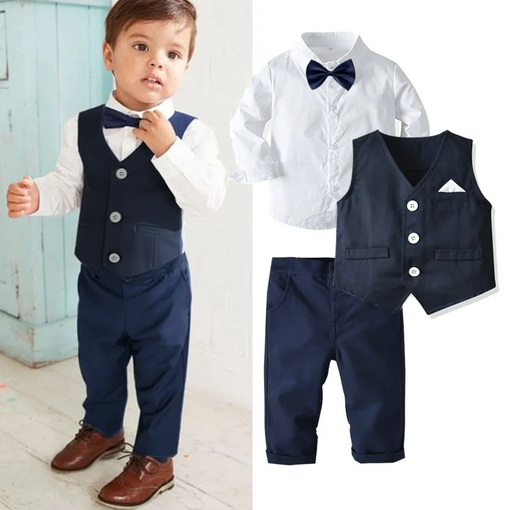 4-Piece Boy Classic Black/Navy Gentleman Suit