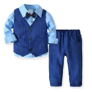 4-Piece Boy's Bow Tie Blue Gentleman Suit (3 Colors)
