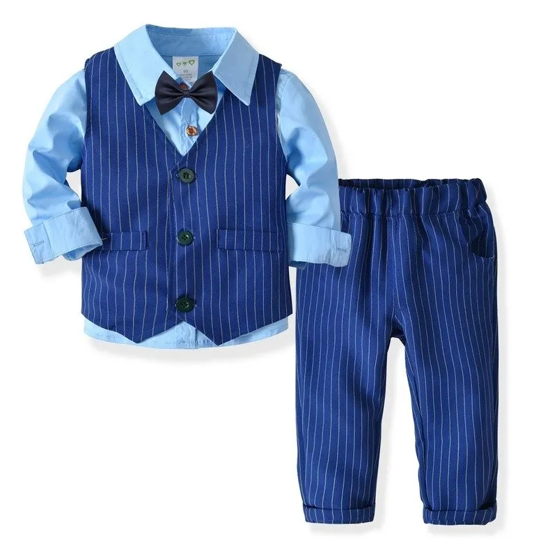 4-Piece Boy's Bow Tie Blue Gentleman Suit (3 Colors)