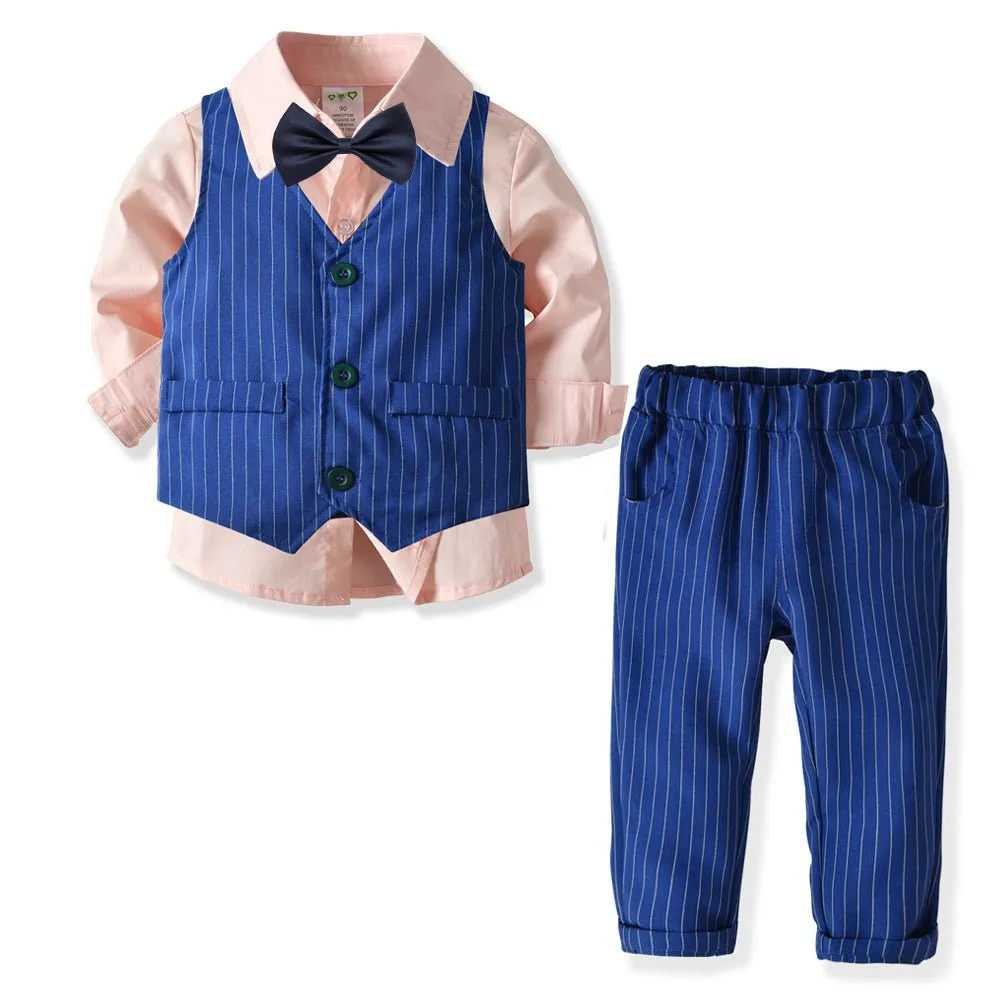 4-Piece Boy's Bow Tie Blue Gentleman Suit (3 Colors)