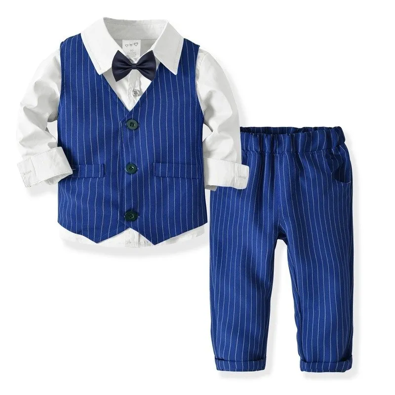4-Piece Boy's Bow Tie Blue Gentleman Suit (3 Colors)