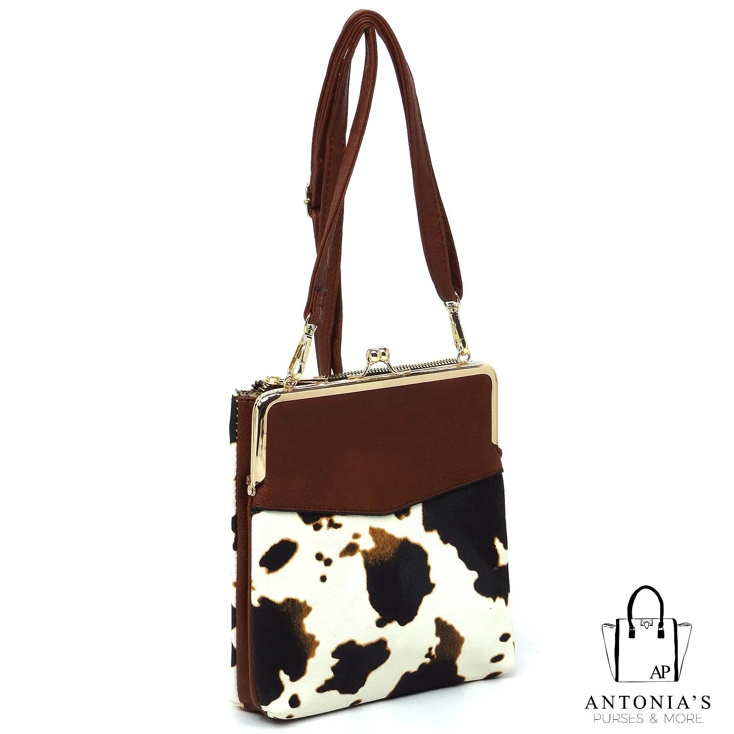 ALBA Fashion Kiss Lock Crossbody Bag- Cow Print