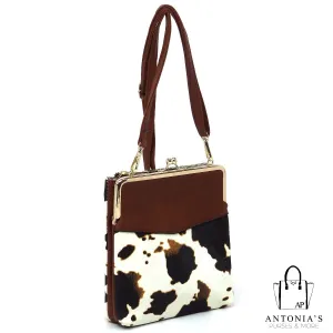 ALBA Fashion Kiss Lock Crossbody Bag- Cow Print