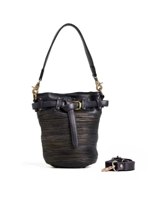 Art N Vintage Inspired Womens Textured Leather Bucket Bag Navy Blue