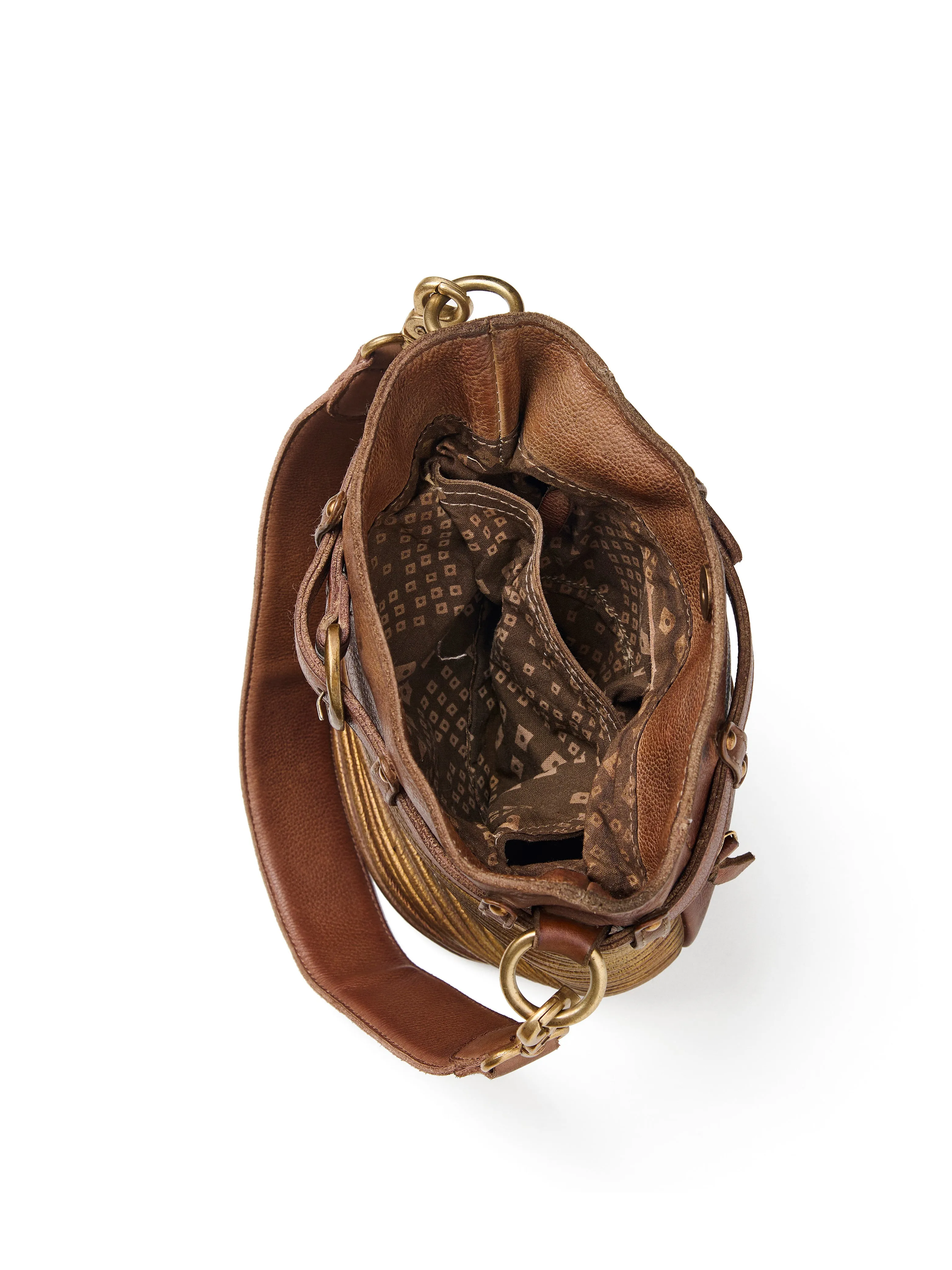 Art N Vintage Inspired Womens Textured Leather Bucket Bag Navy Blue