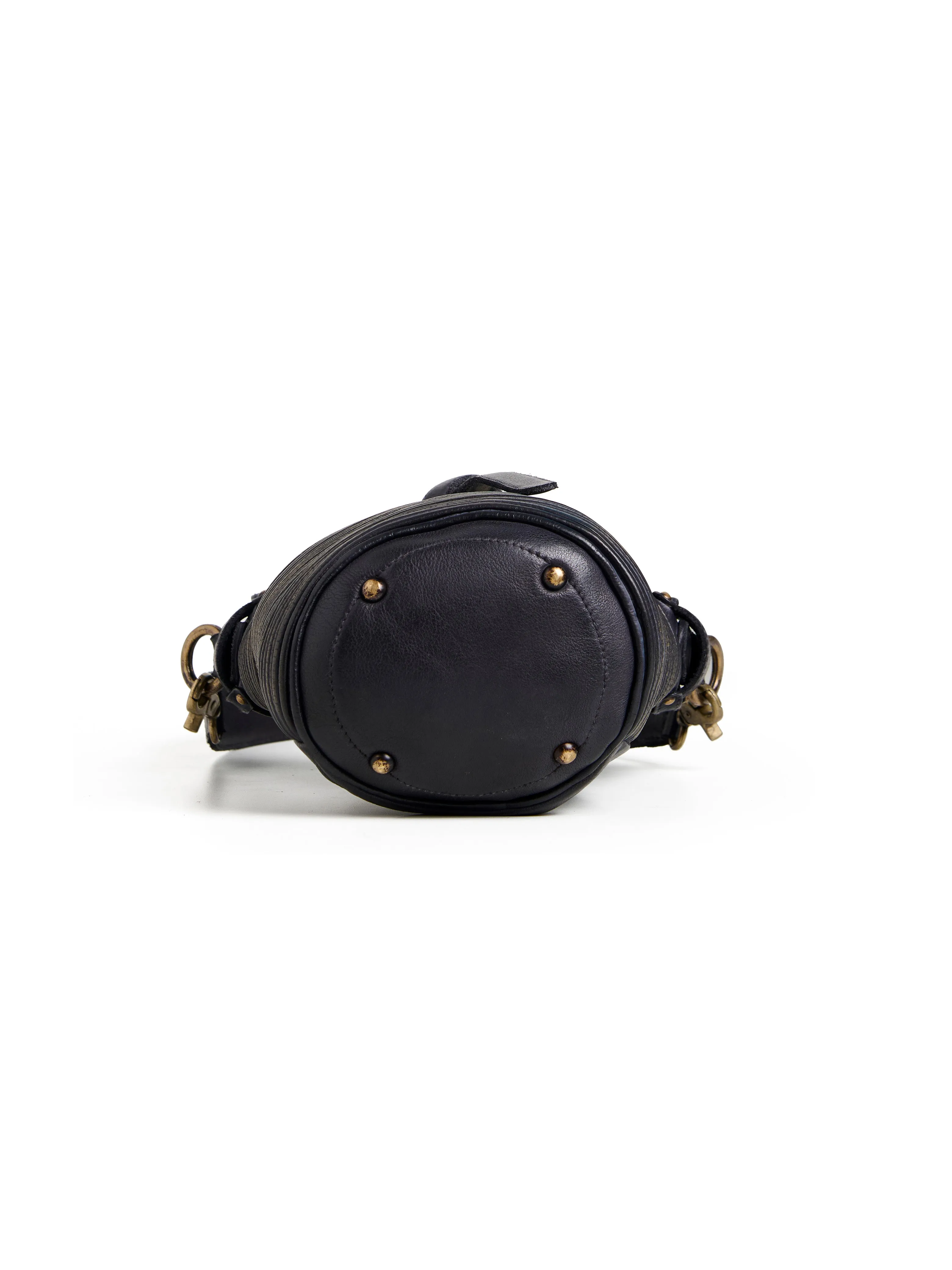 Art N Vintage Inspired Womens Textured Leather Bucket Bag Navy Blue