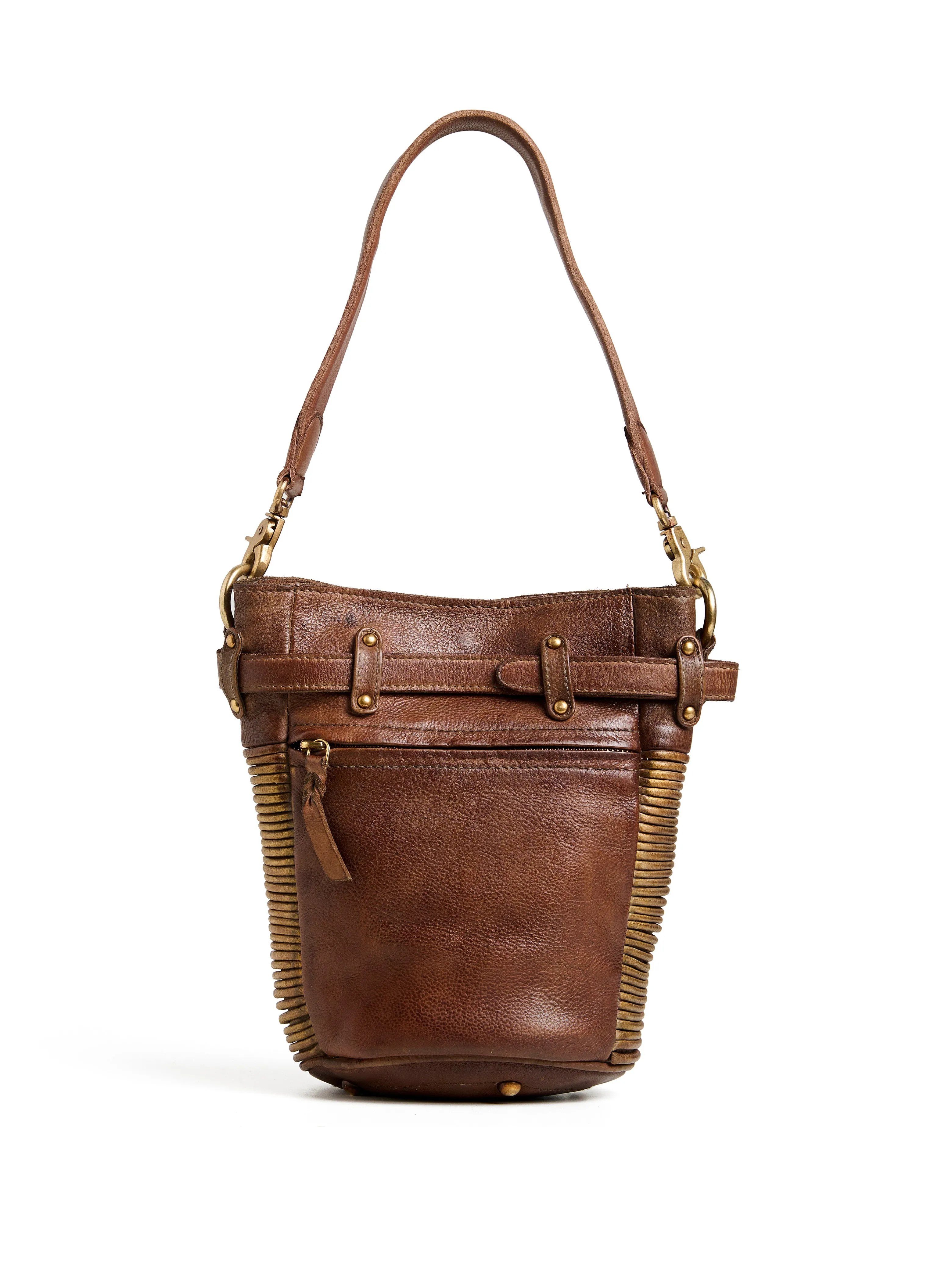Art N Vintage Inspired Womens Textured Leather Bucket Bag Navy Blue