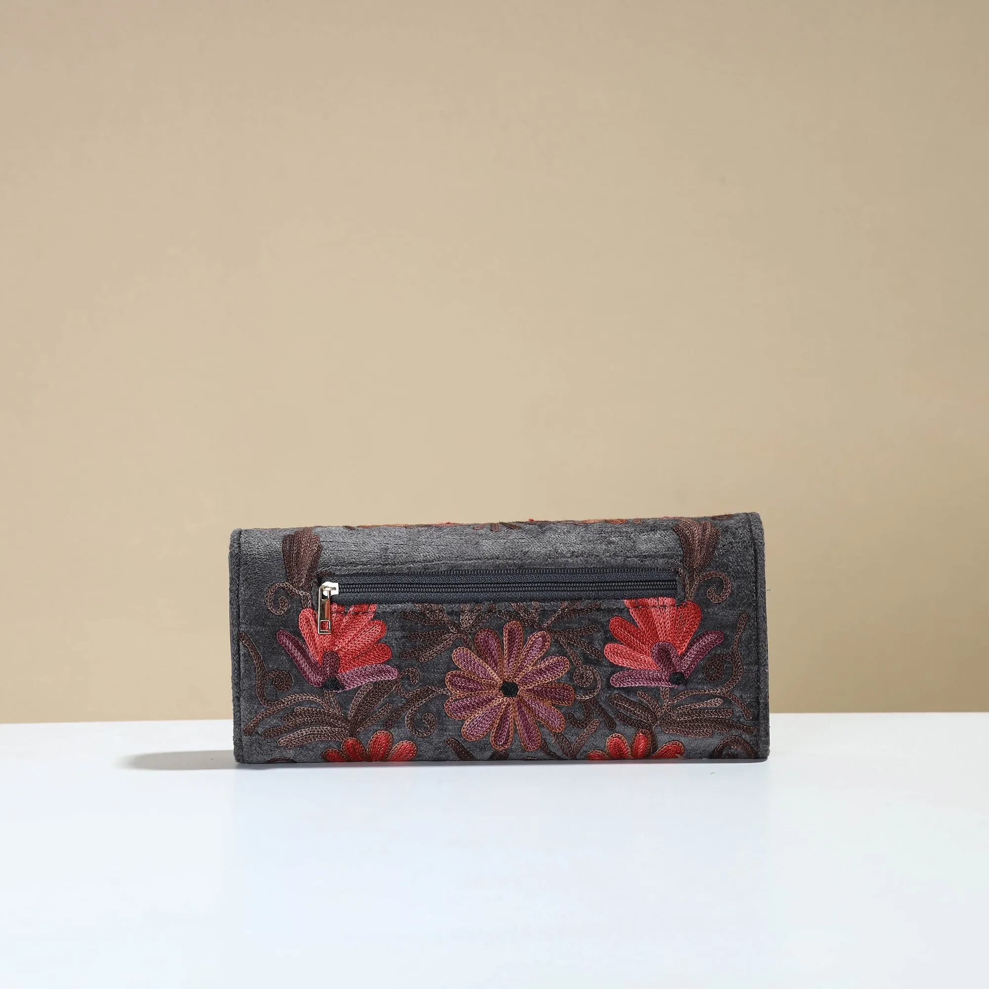 Authentic Kashmiri Crewel Embroidery Velvet Travel Wallet 66