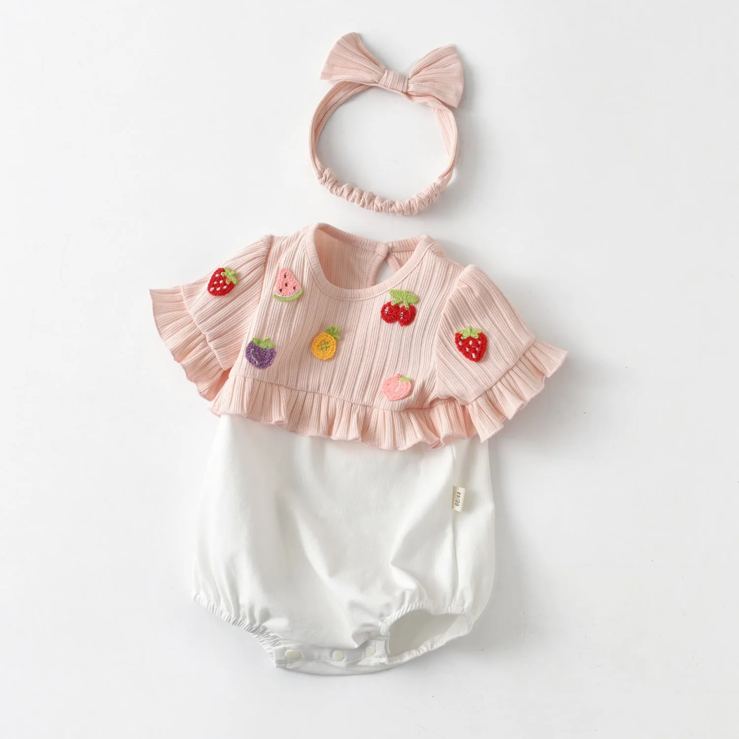 Baby Girl Fruits Design with Ruffle Sleeves Onesie and Headband Set