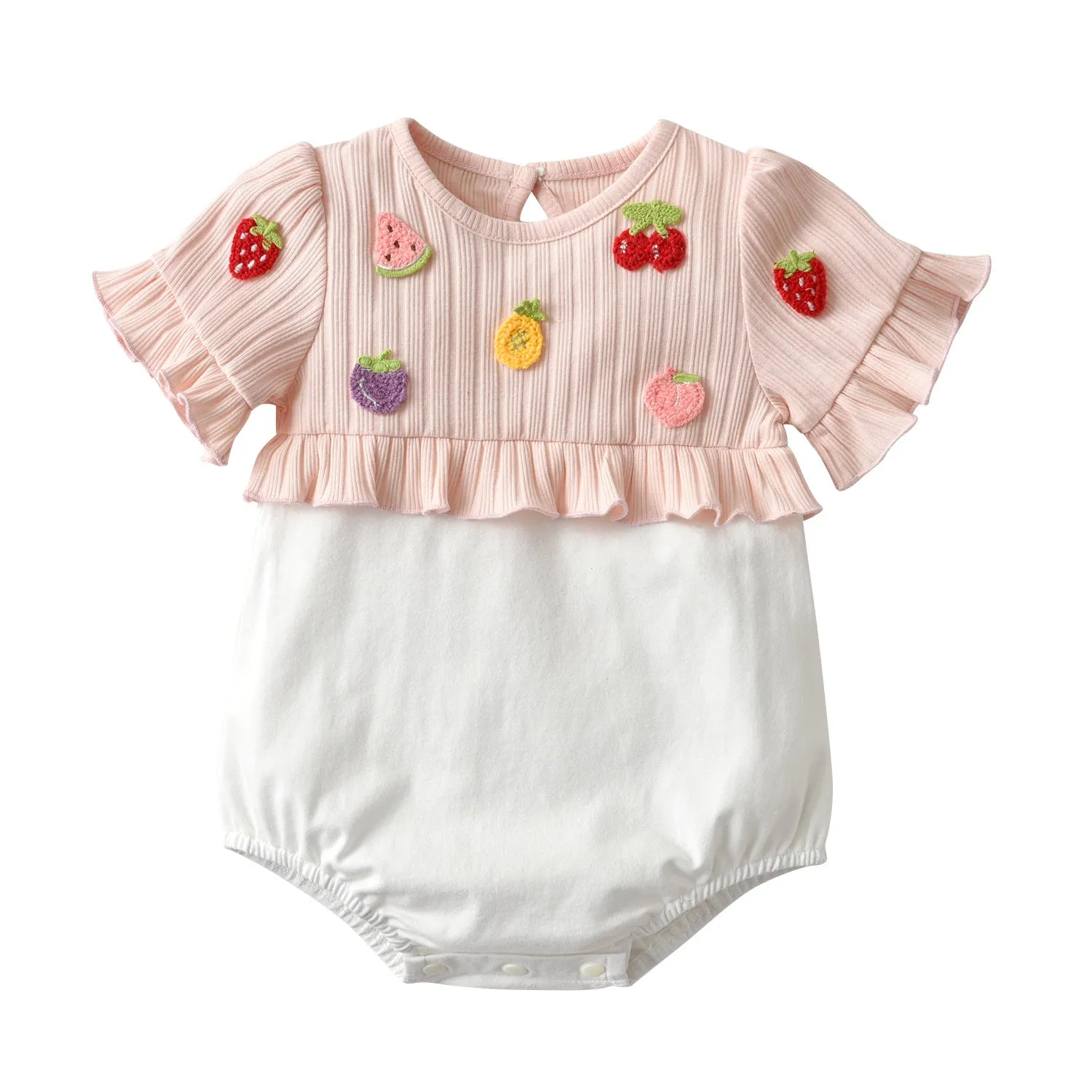 Baby Girl Fruits Design with Ruffle Sleeves Onesie and Headband Set