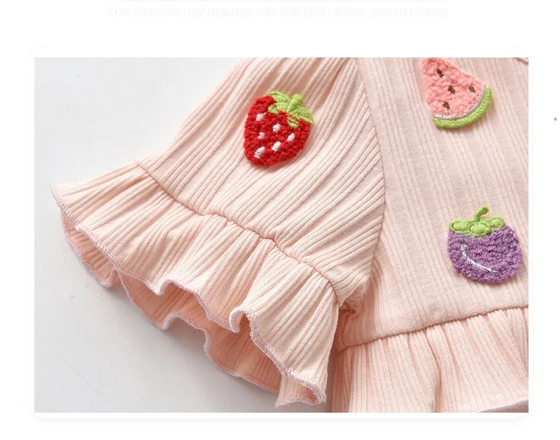 Baby Girl Fruits Design with Ruffle Sleeves Onesie and Headband Set