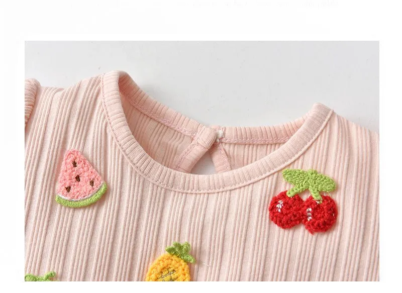 Baby Girl Fruits Design with Ruffle Sleeves Onesie and Headband Set