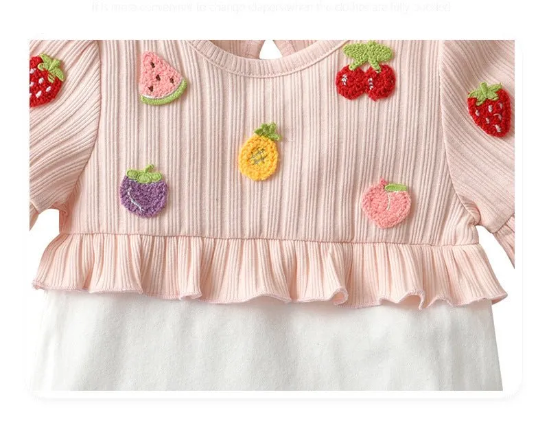Baby Girl Fruits Design with Ruffle Sleeves Onesie and Headband Set