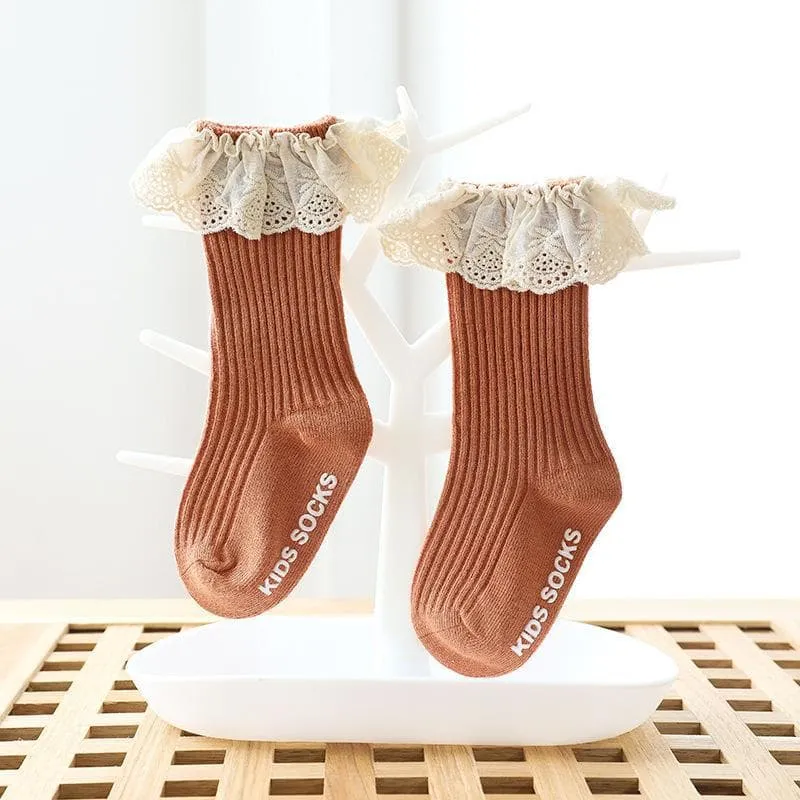 Baby Girl Ruffled Solid Color Socks
