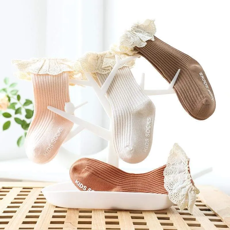 Baby Girl Ruffled Solid Color Socks