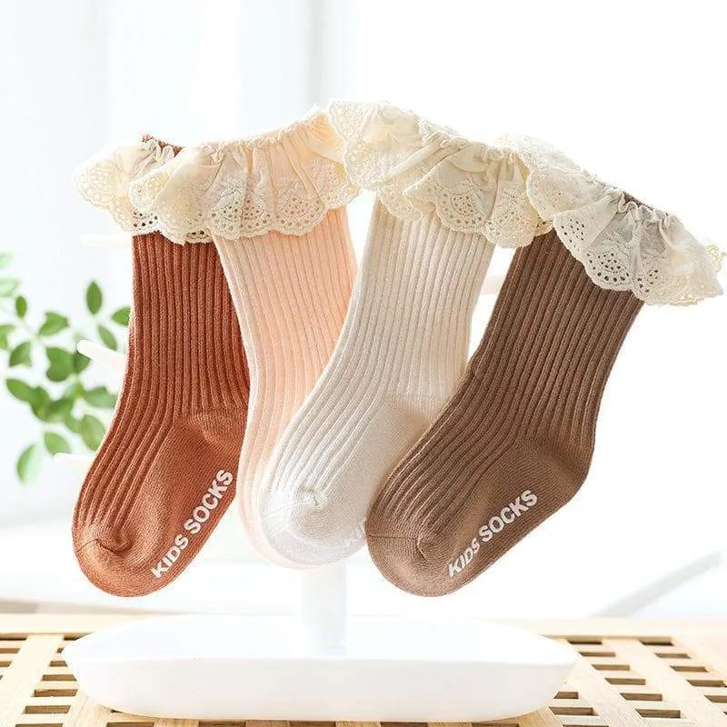 Baby Girl Ruffled Solid Color Socks