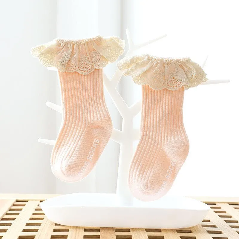 Baby Girl Ruffled Solid Color Socks