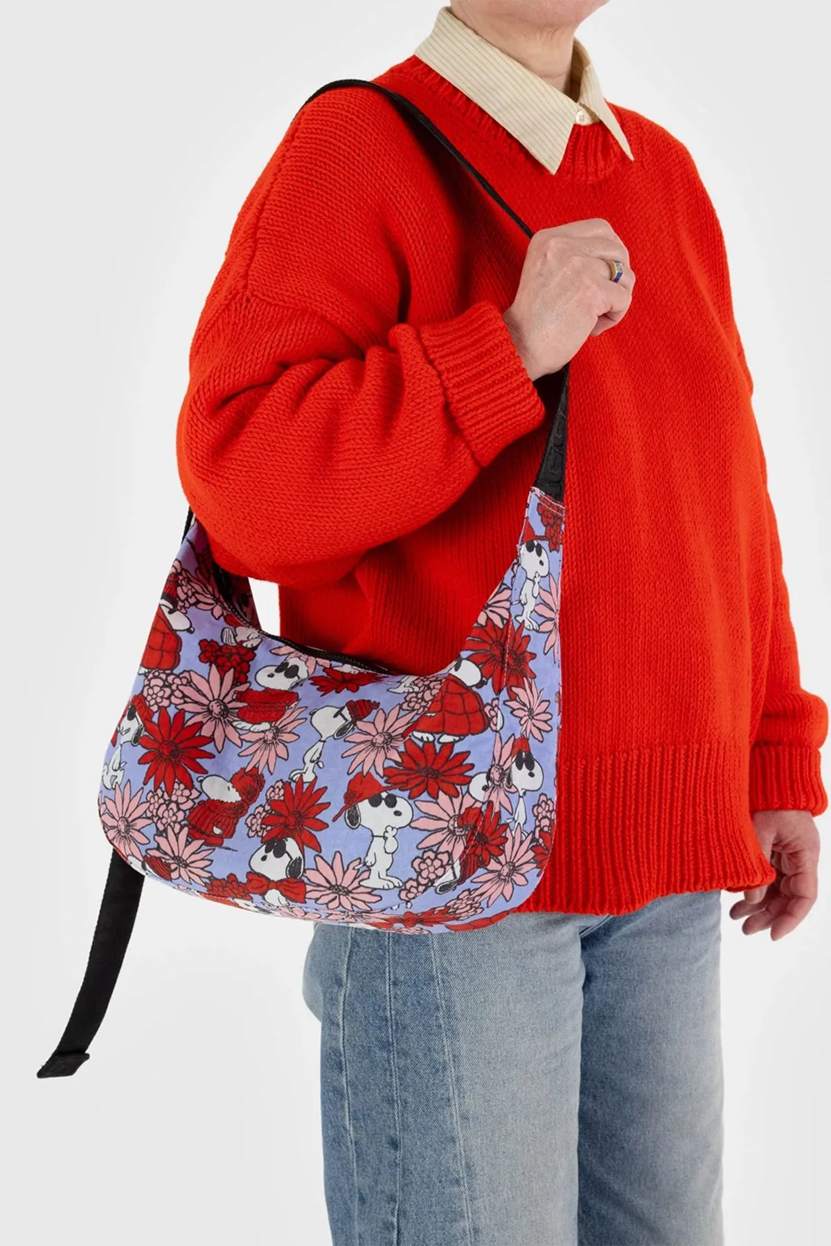 BAGGU Medium Nylon Crescent Bag Floral Snoopy