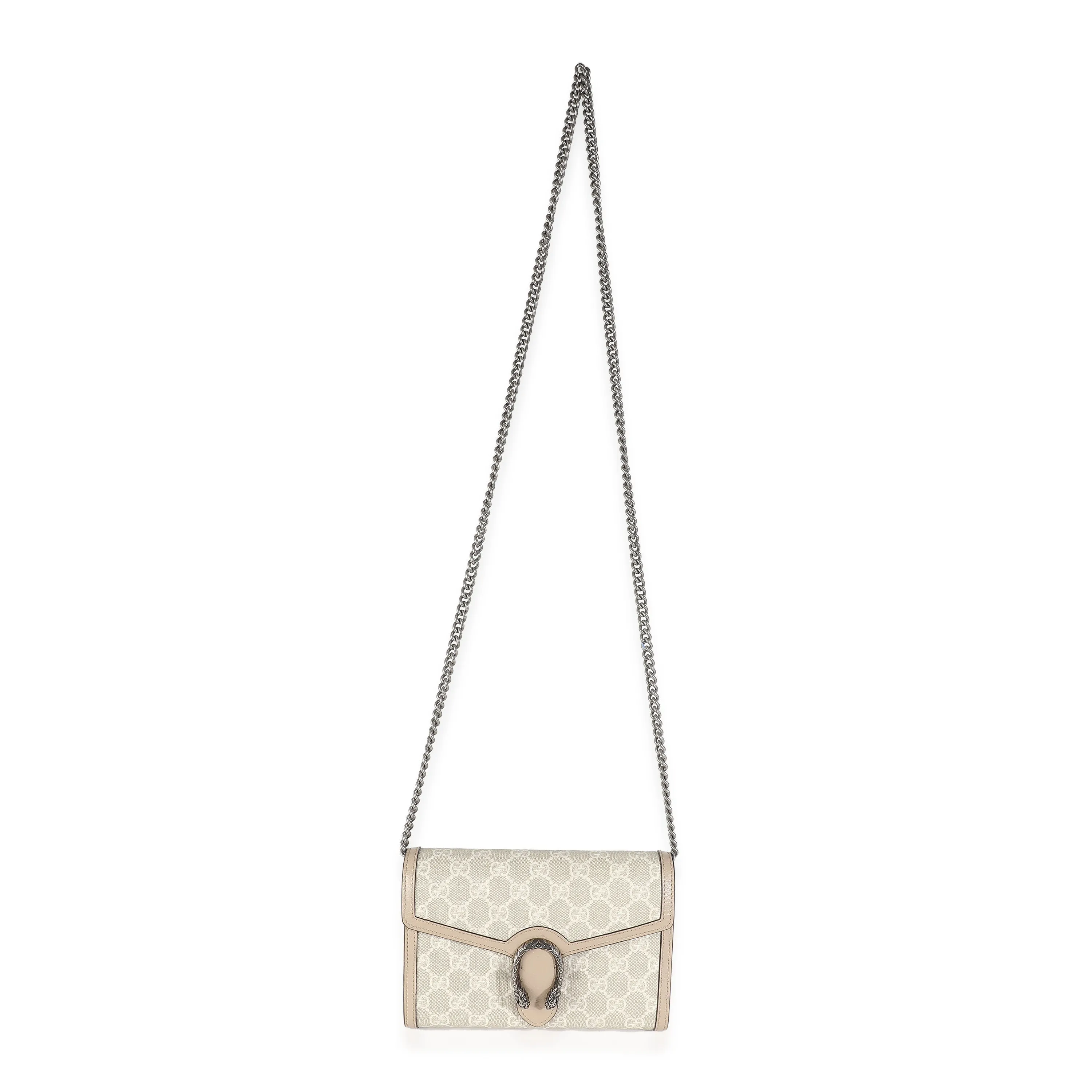 Beige White GG Supreme Canvas Dionysus Mini Chain Wallet