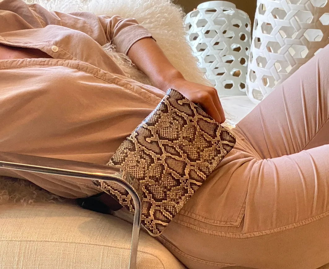 Belt Bag |Tan and Brown Snake Print Leather "The Stevie"