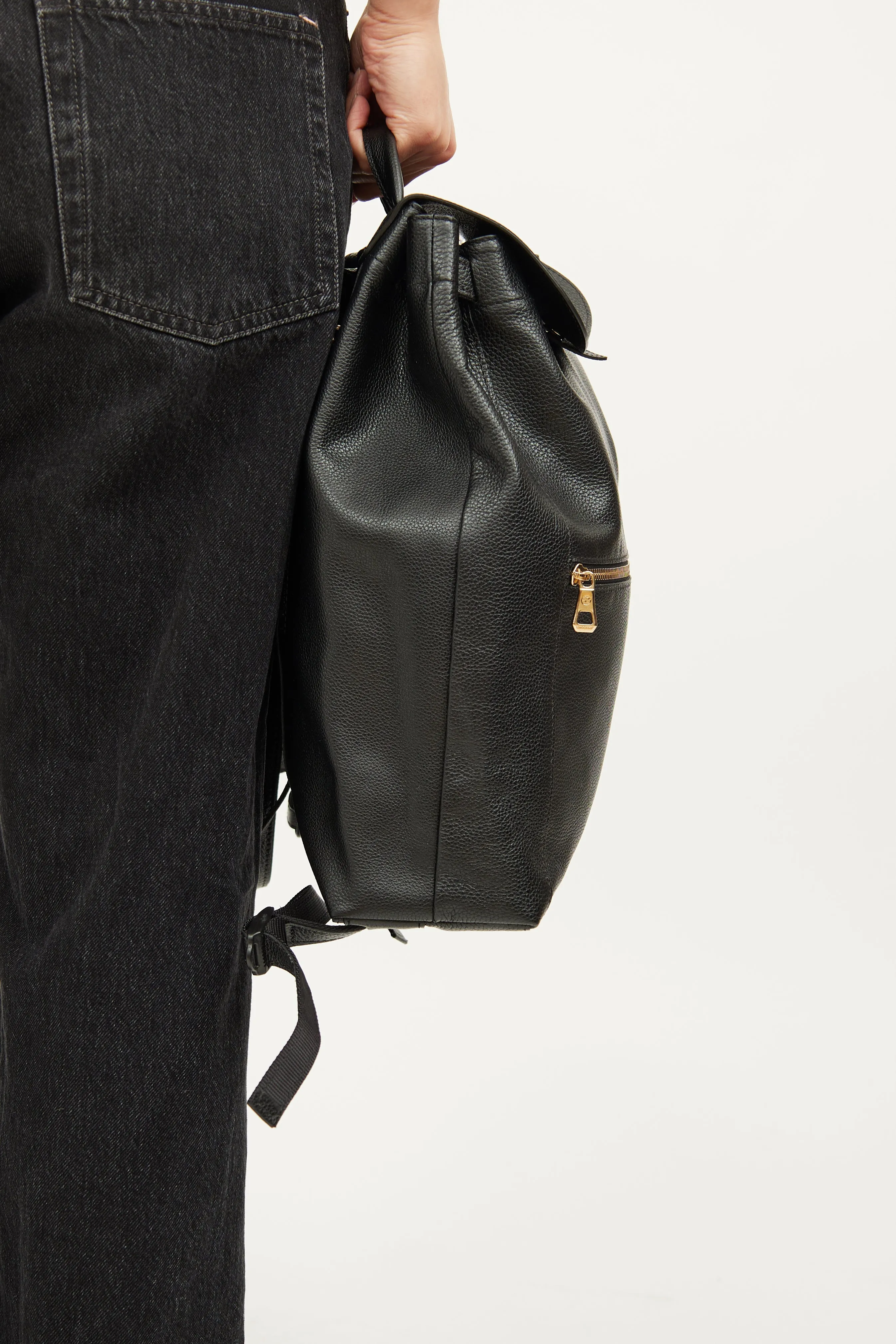 Black Leather Le Foulonne Backpack