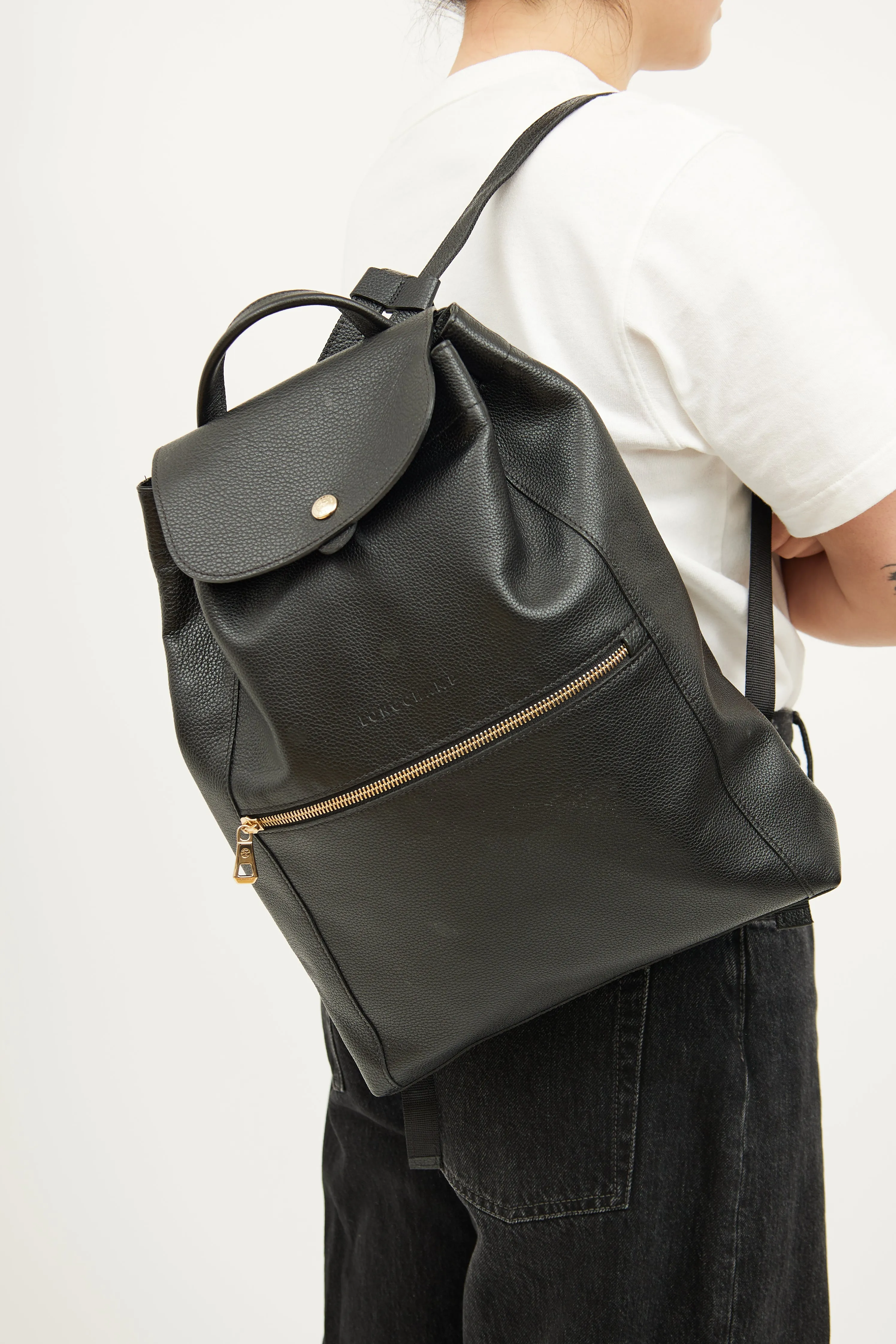 Black Leather Le Foulonne Backpack
