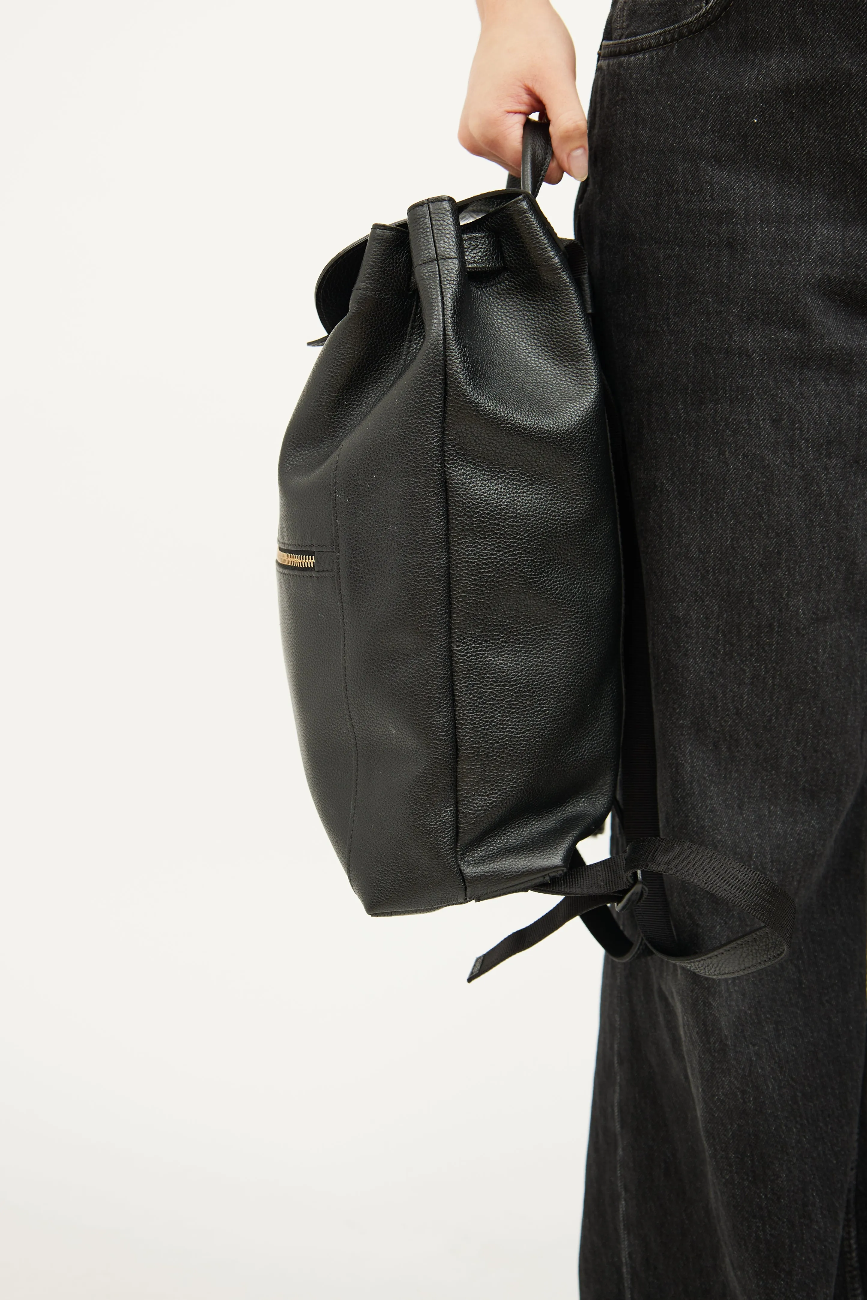 Black Leather Le Foulonne Backpack