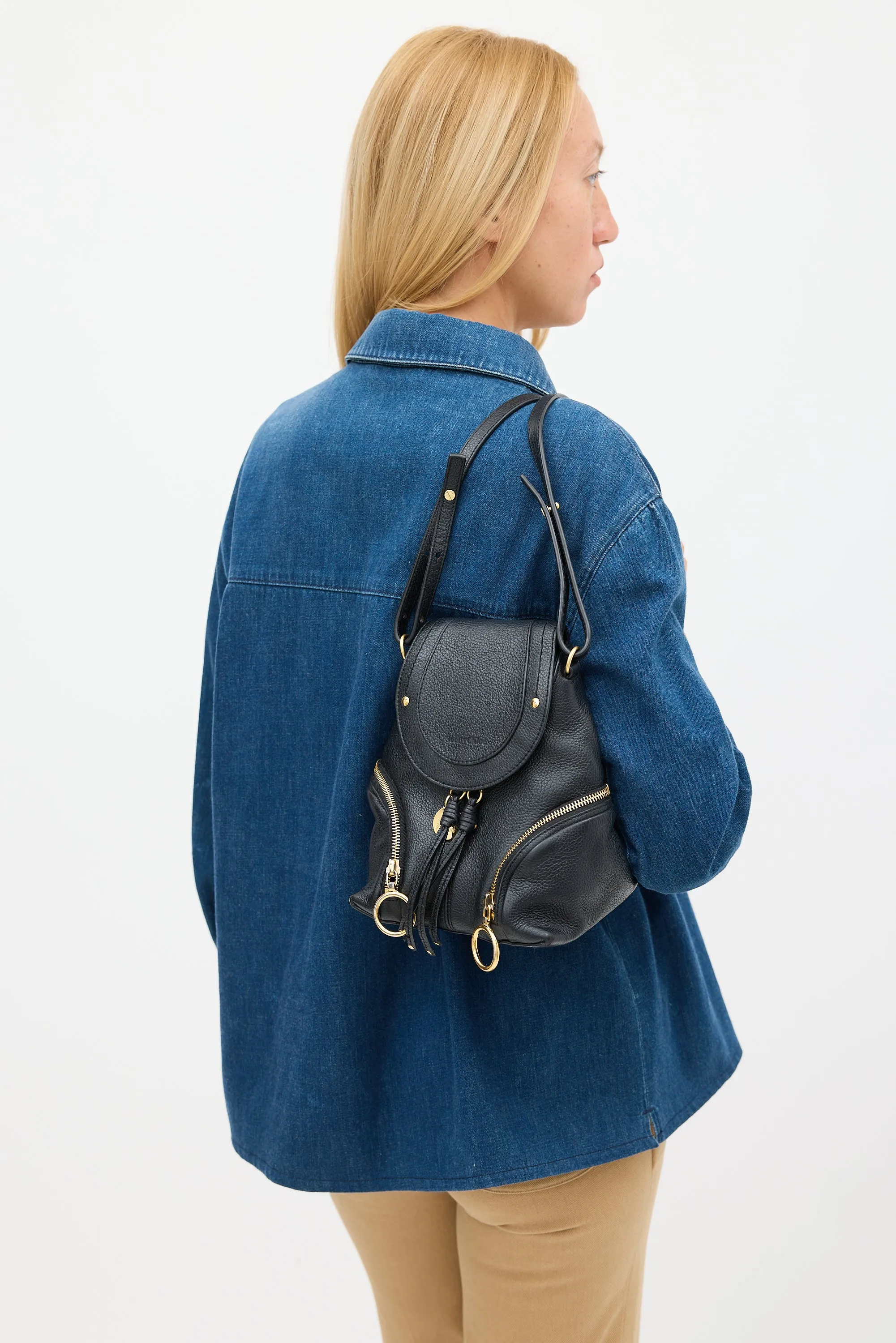 Black Leather Olga Backpack