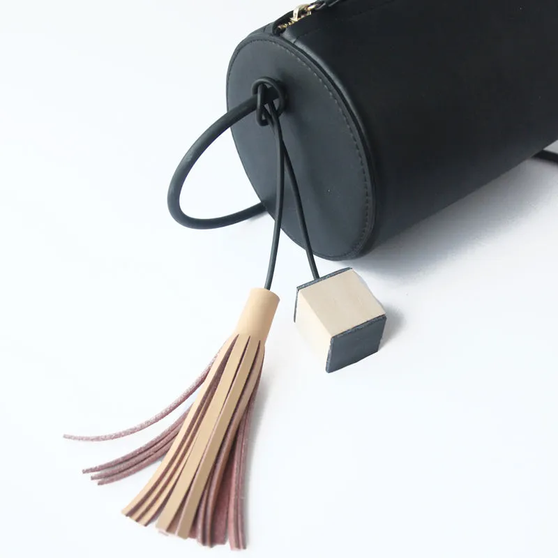 Black LEATHER WOMENs Barrel SHOULDER Bag Crossbody BAG Purses FOR WOMEN