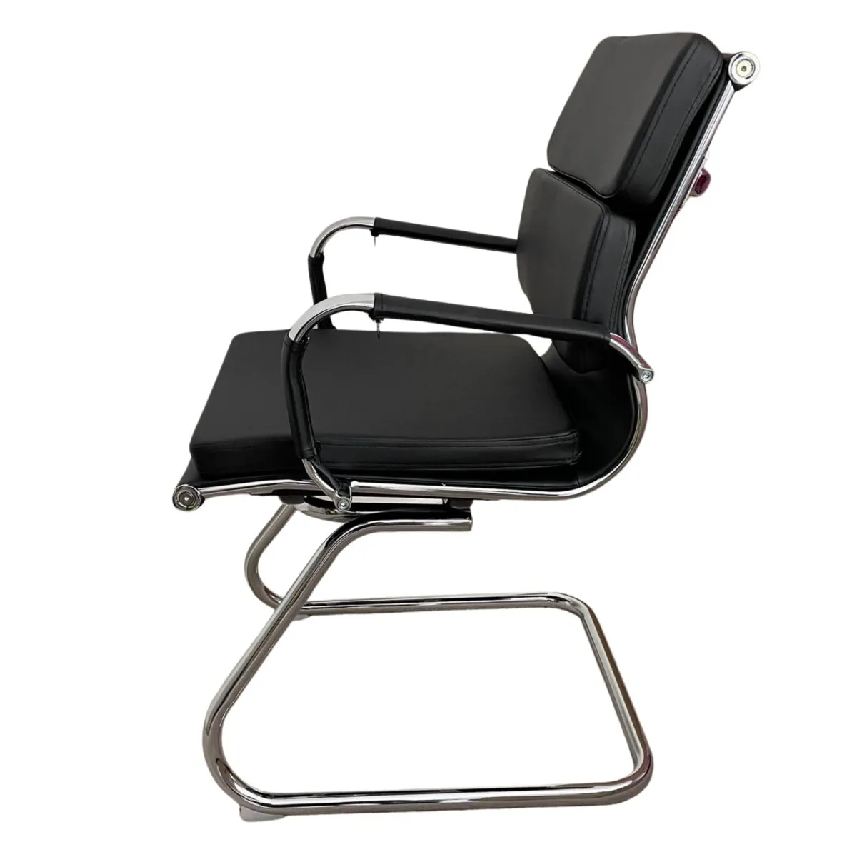 Black Modern Reception Guest Office Chair with Soft Padded PU Leather Seat and Cantilever Leg - Ergonomic Design for Office Visitors in Waiting Rooms or Conference & Meeting Rooms
