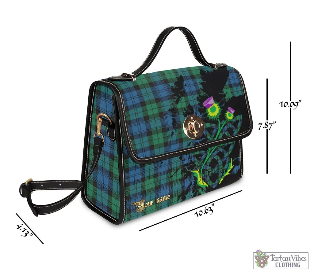 Black Watch Ancient Tartan Waterproof Canvas Bag with Scotland Map and Thistle Celtic Accents