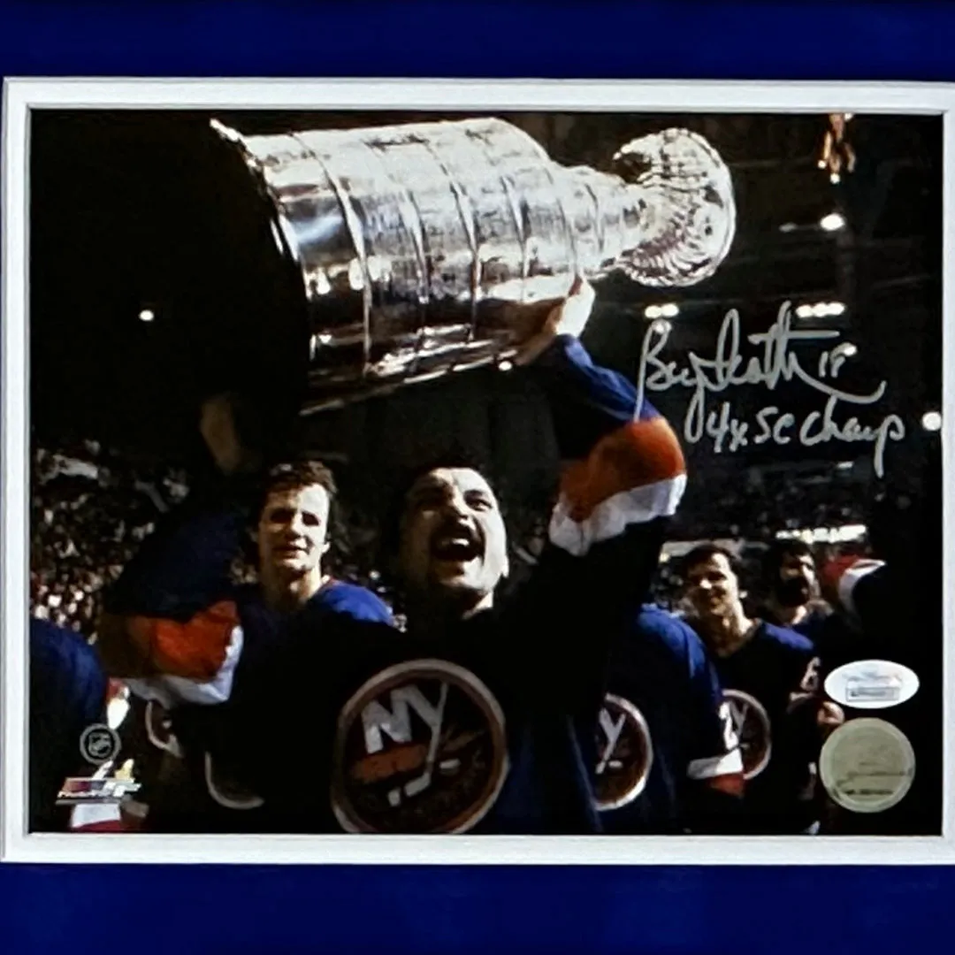 Bryan Trottier Hand Signed & Framed 4x SC Champs Inscribed 8x10 Photo (JSA)
