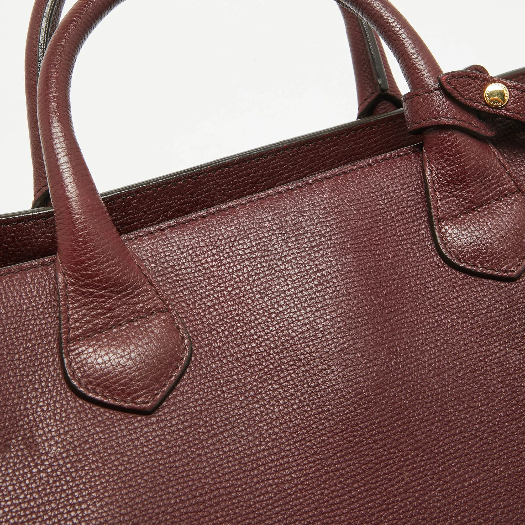 BURBERRY Burgundy/Beige Leather and House Check Fabric Medium Banner Tote