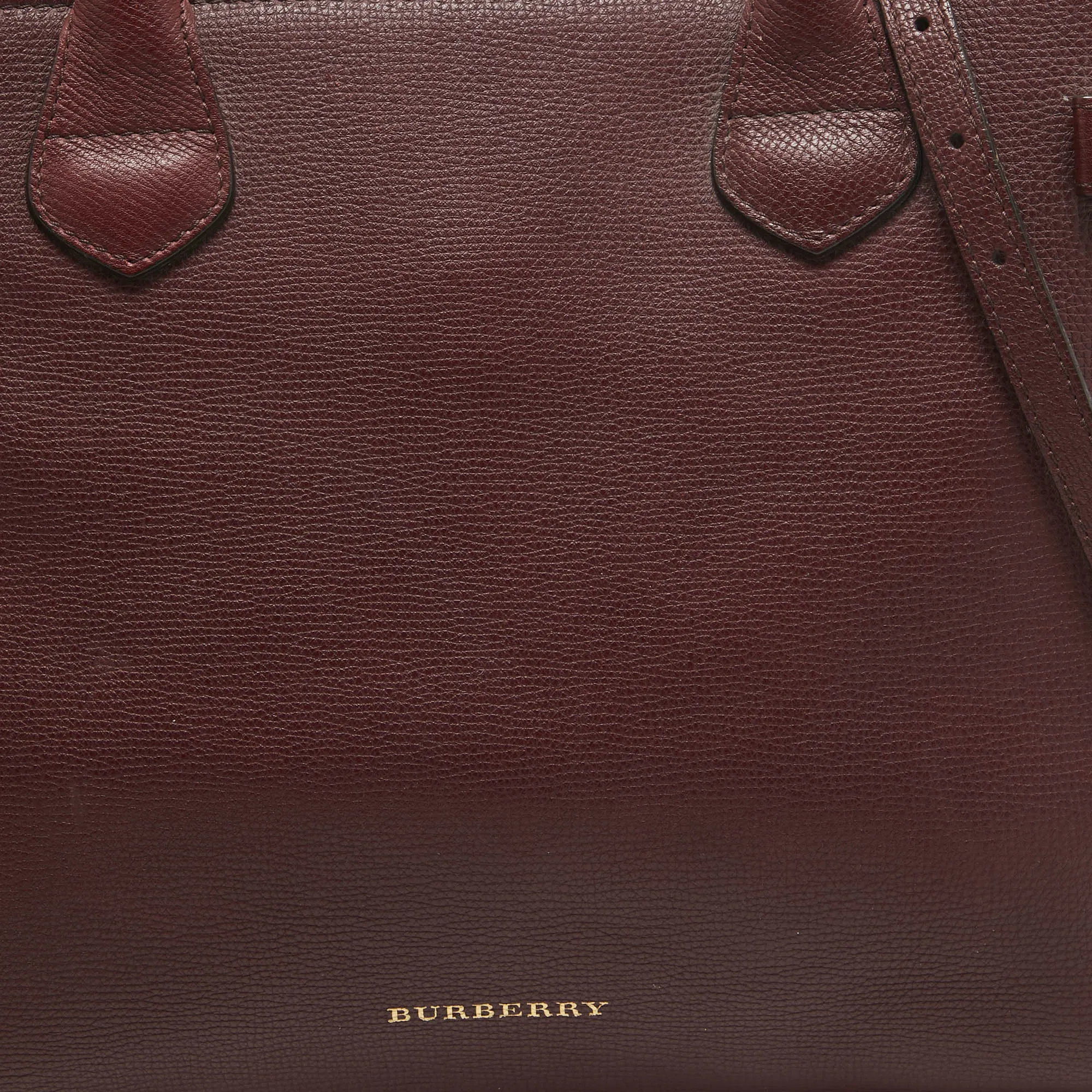 BURBERRY Burgundy/Beige Leather and House Check Fabric Medium Banner Tote