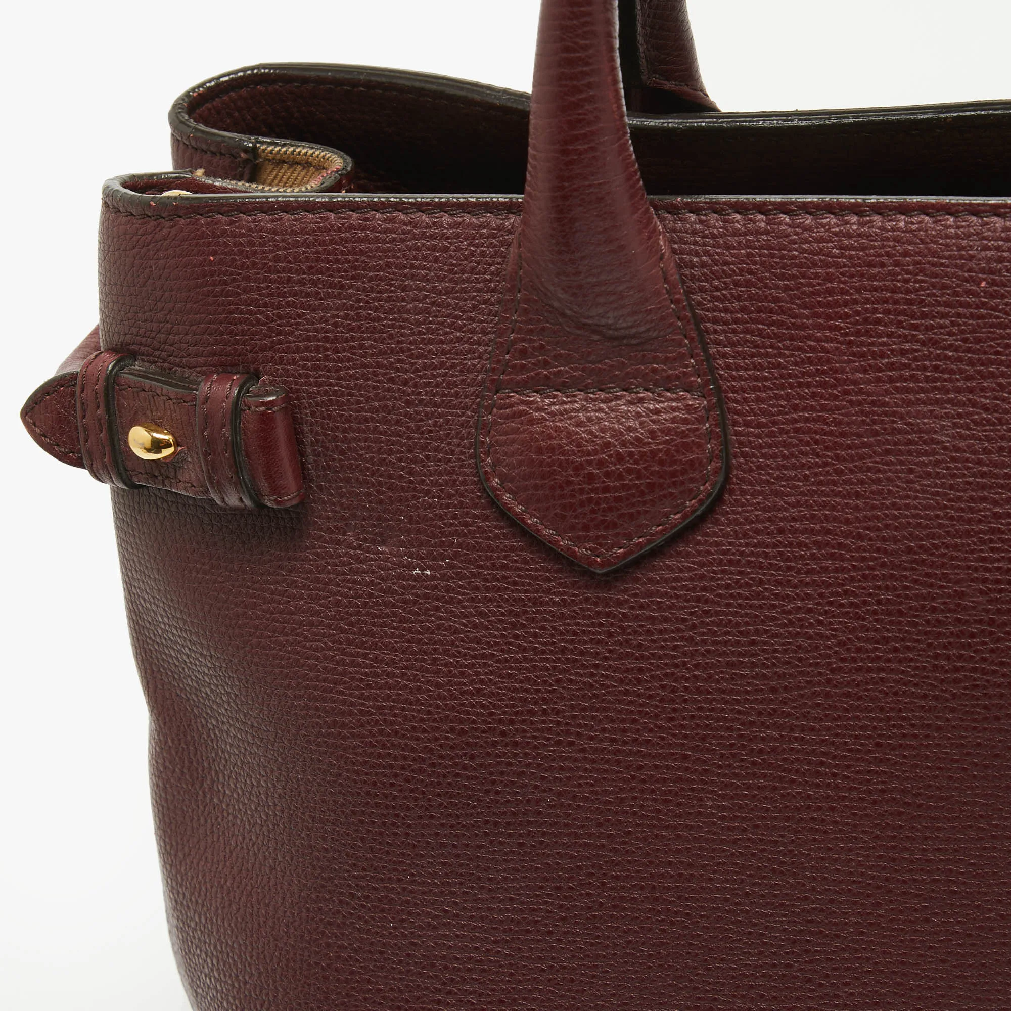 BURBERRY Burgundy/Beige Leather and House Check Fabric Medium Banner Tote
