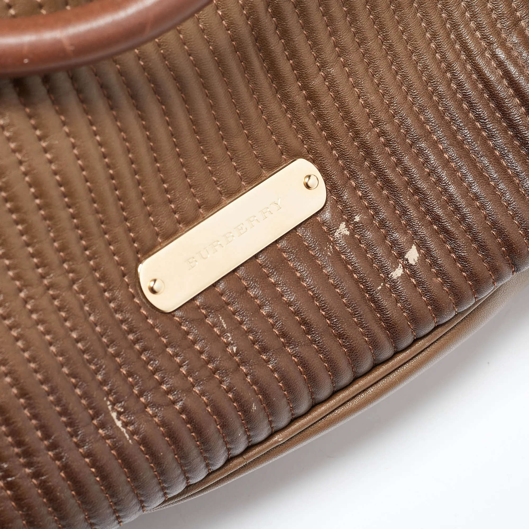 BURBERRY Two Tone Brown Leather Stitched Bridle Tote
