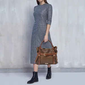 BURBERRY Two Tone Brown Leather Stitched Bridle Tote