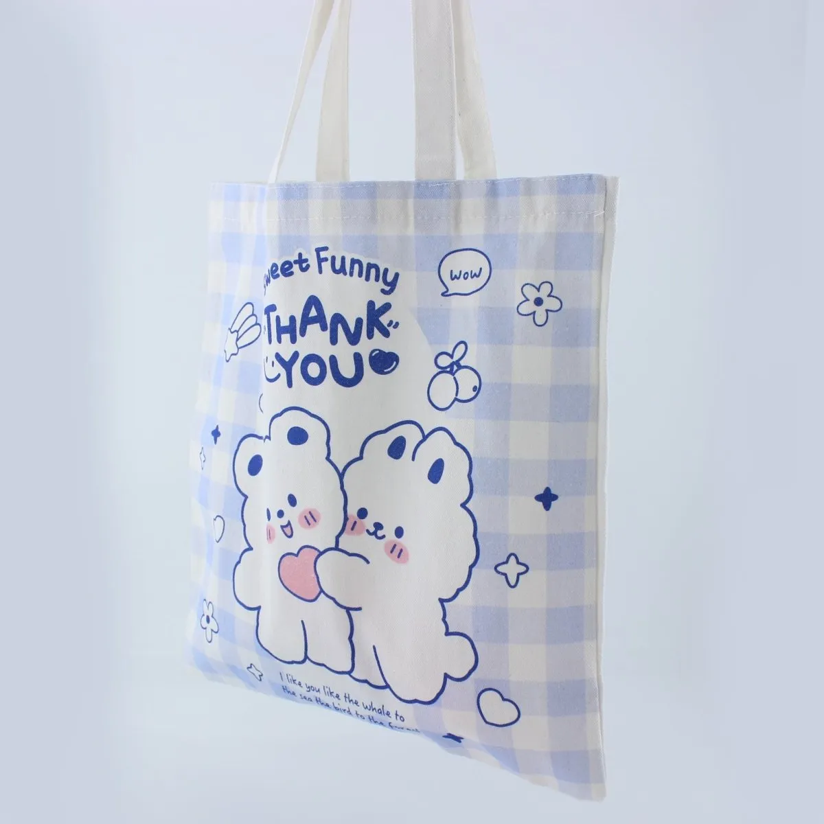 Canvas Women's Tote Bag with Cute Bear & Bunny Cartoon Bag