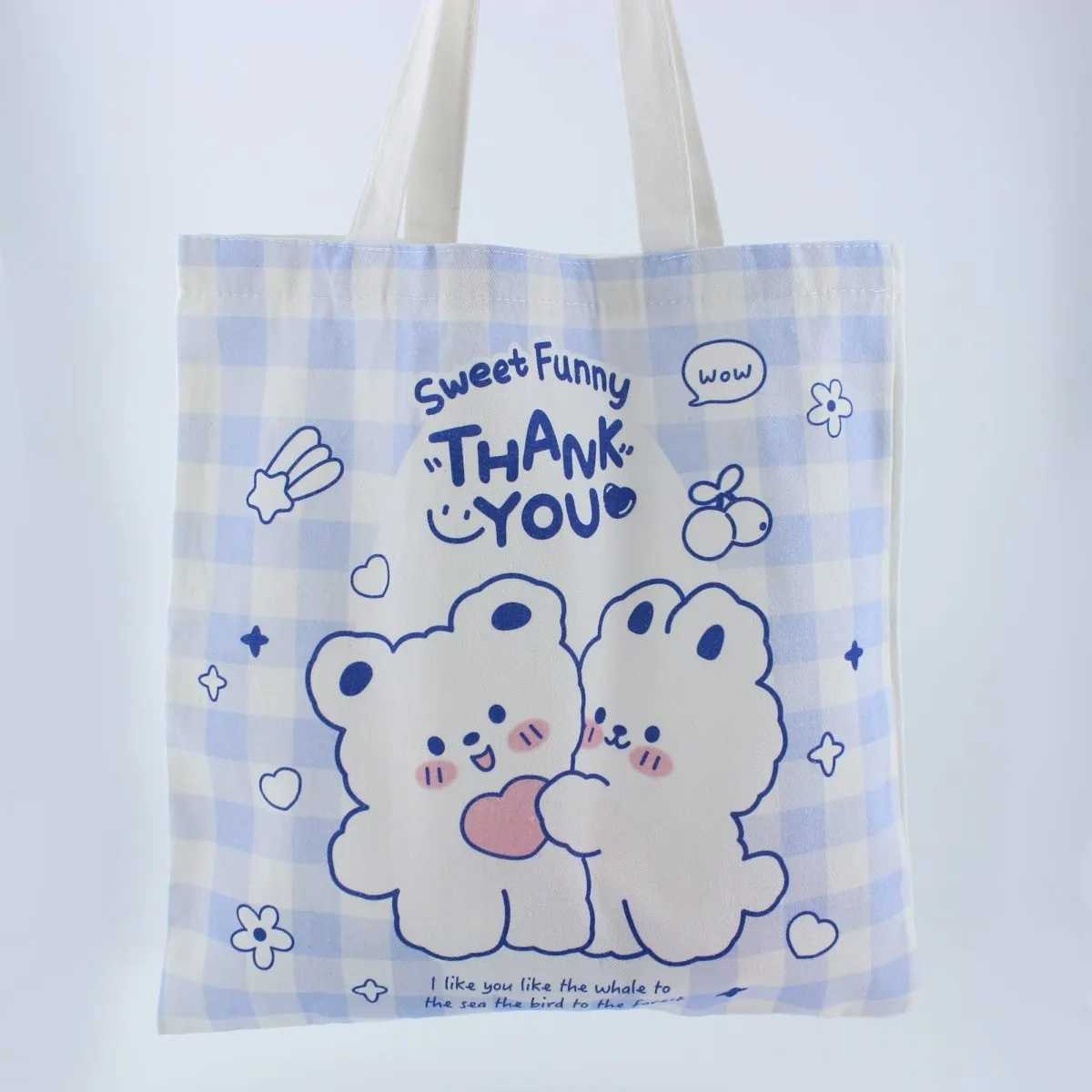 Canvas Women's Tote Bag with Cute Bear & Bunny Cartoon Bag