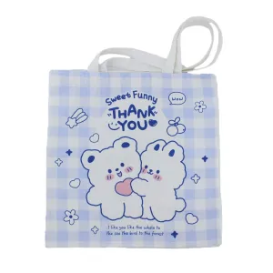 Canvas Women's Tote Bag with Cute Bear & Bunny Cartoon Bag