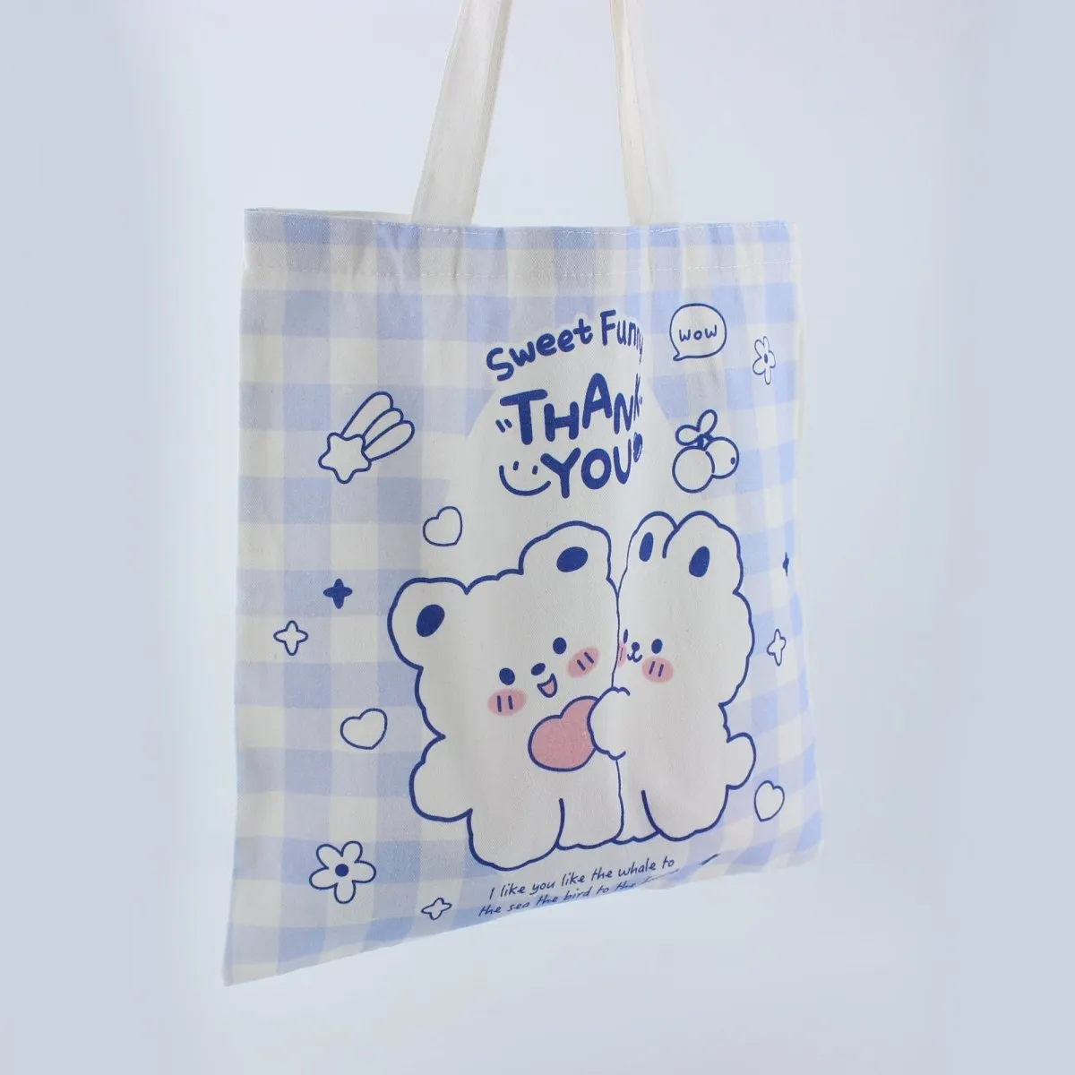 Canvas Women's Tote Bag with Cute Bear & Bunny Cartoon Bag