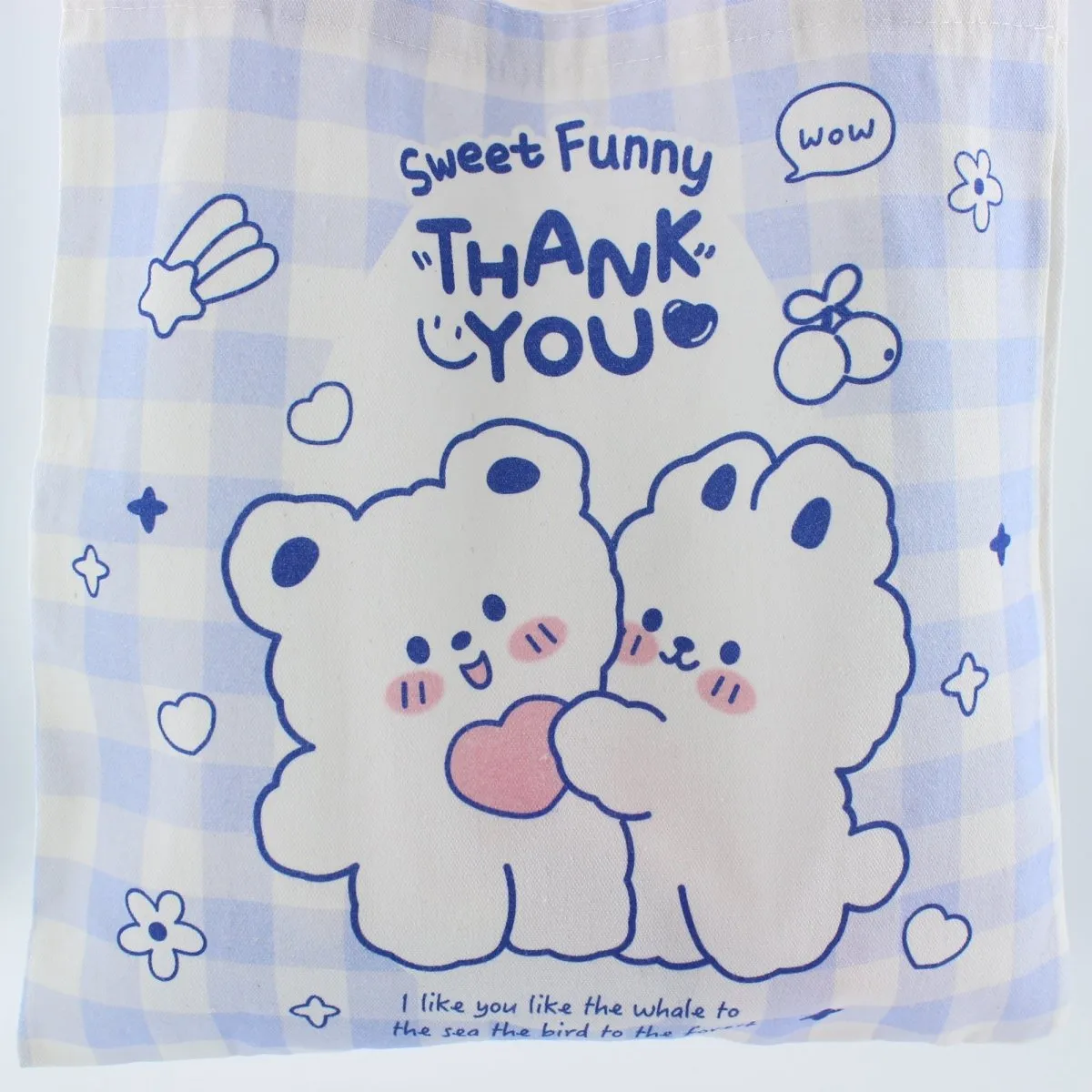 Canvas Women's Tote Bag with Cute Bear & Bunny Cartoon Bag