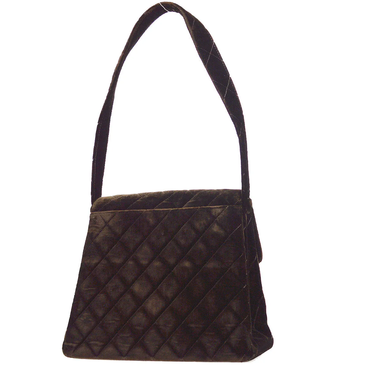 CHANEL 1997-1999 Quilted Flap Shoulder Bag Large Brown Velvet 15767