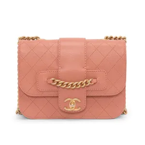 Chanel Pink Quilted Sheepskin Front Chain Flap Bag