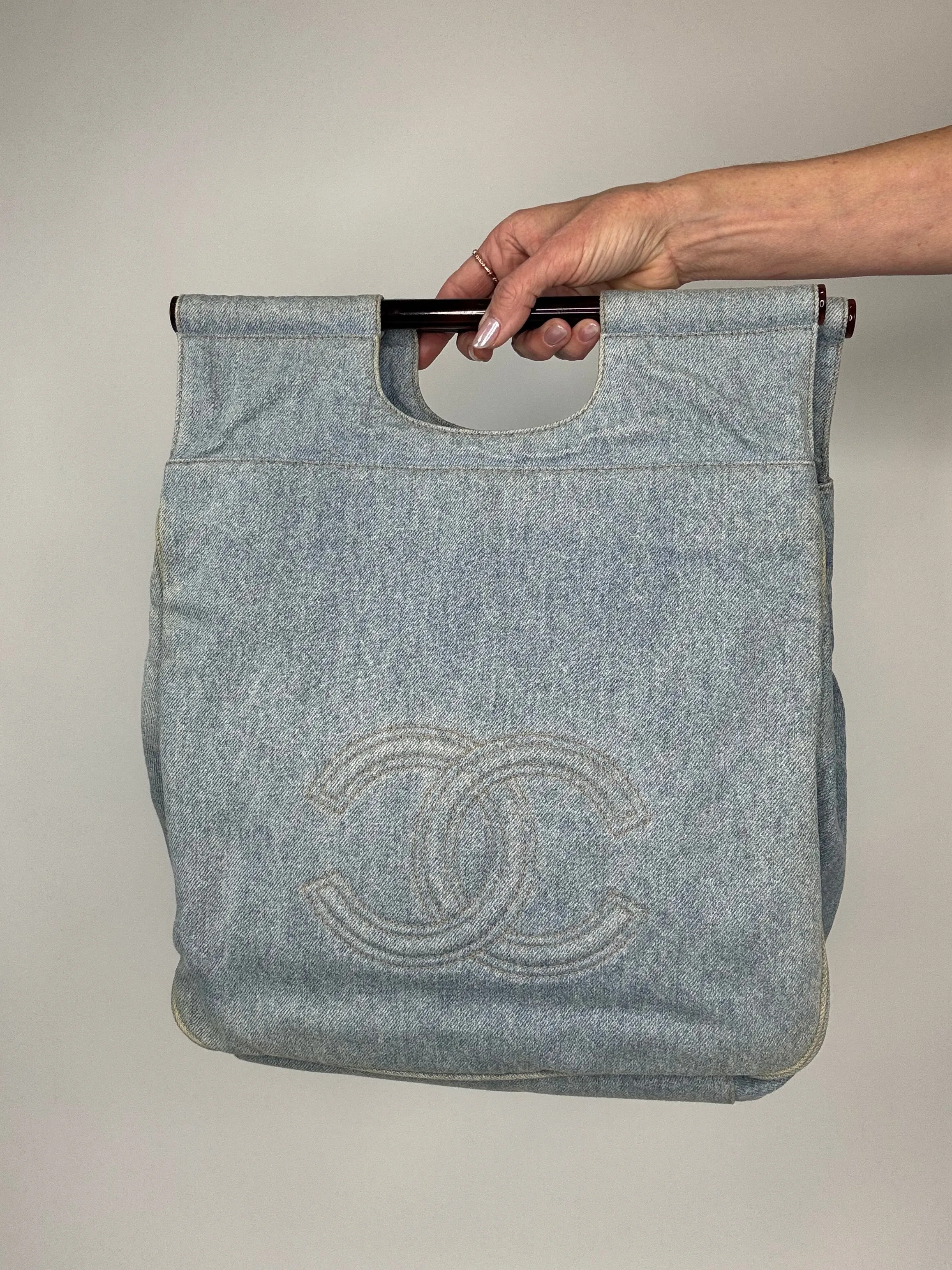 Chanel Rare Blue Denim Vintage Top Handle
