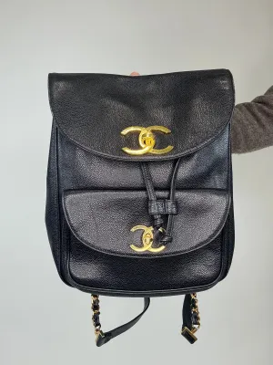 Chanel Vintage Caviar Double Turn Lock Back Pack