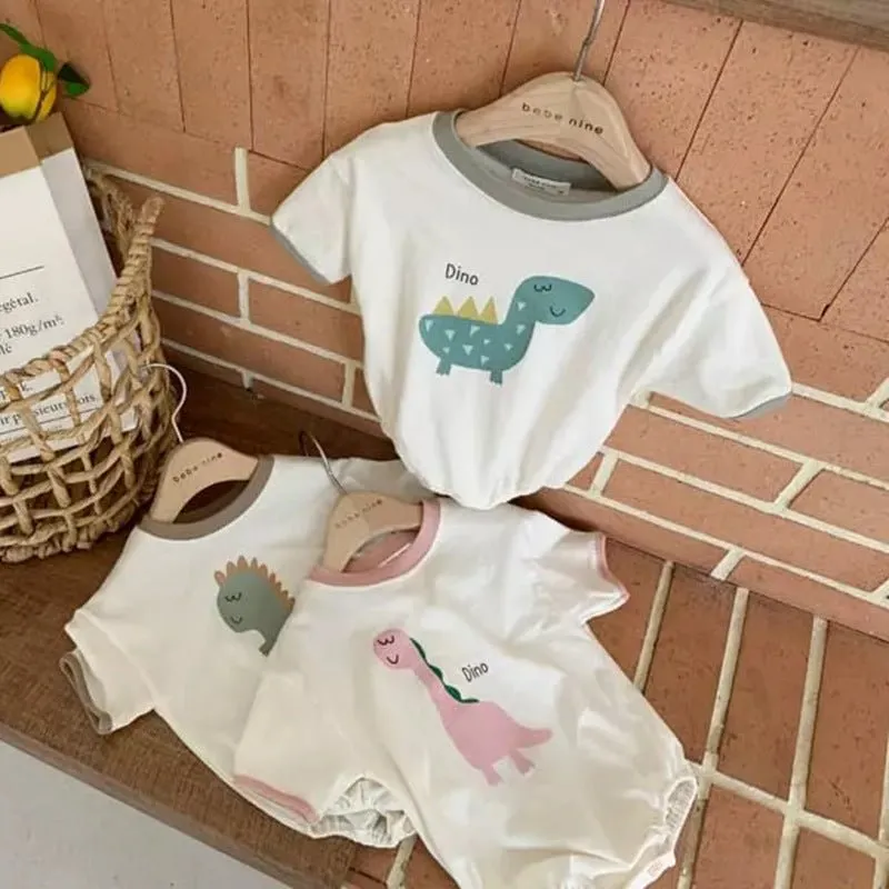 Cute Dinosaur Print Short Sleeve Onesies (3 Designs)