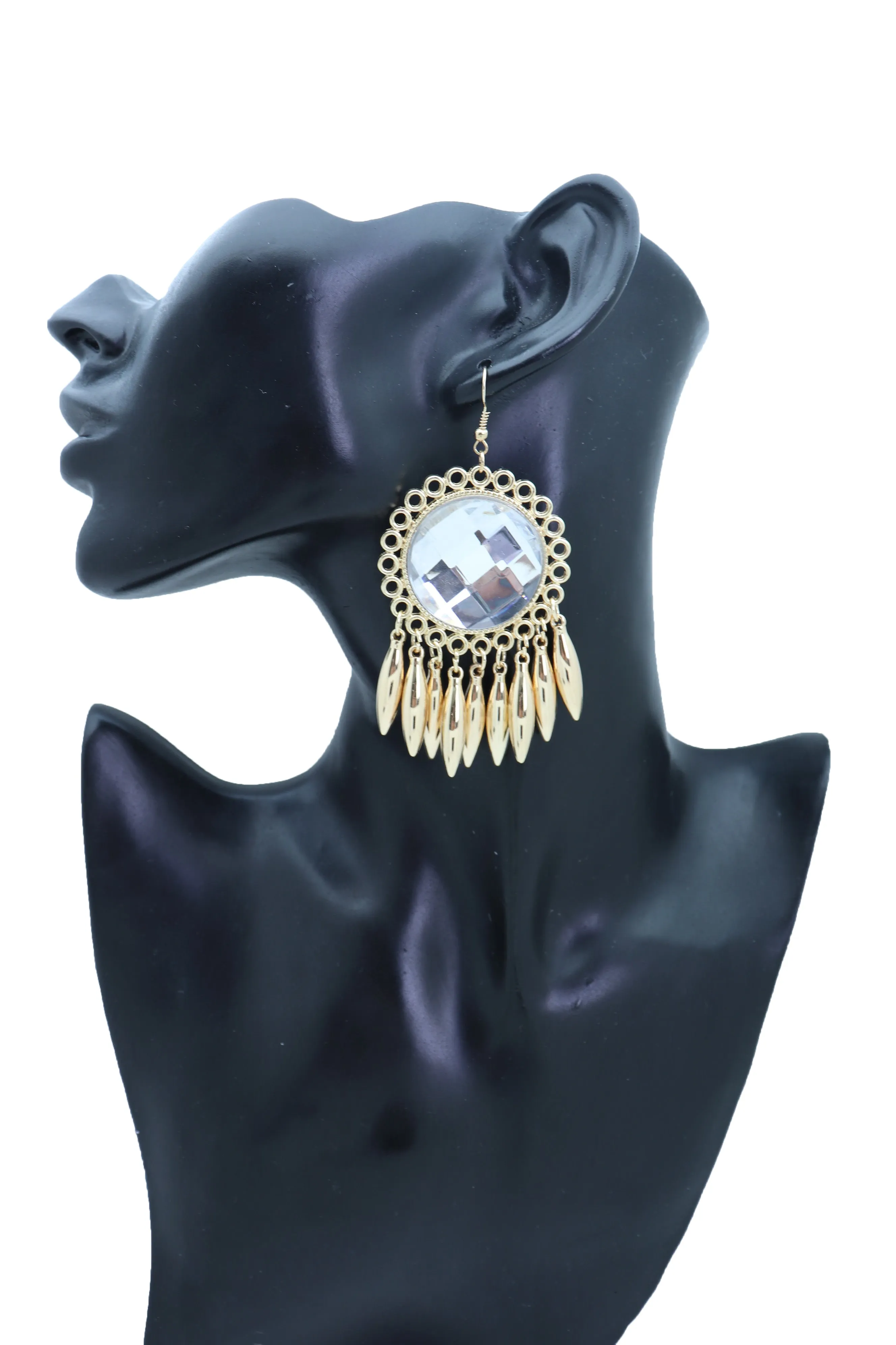 Earrings Set Hook Gold Shiny Sun Flower Charm Bling Style Sexy Look