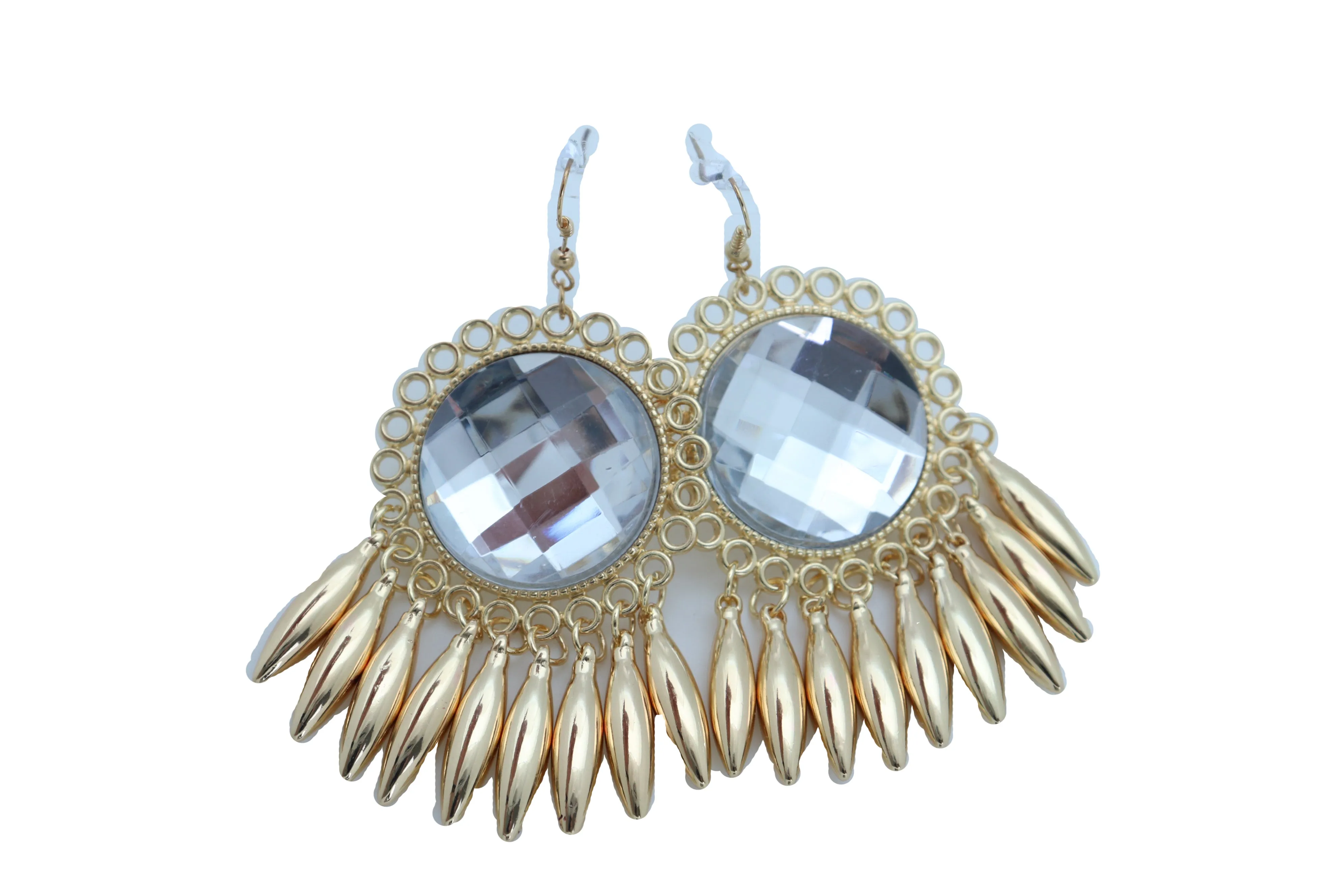 Earrings Set Hook Gold Shiny Sun Flower Charm Bling Style Sexy Look