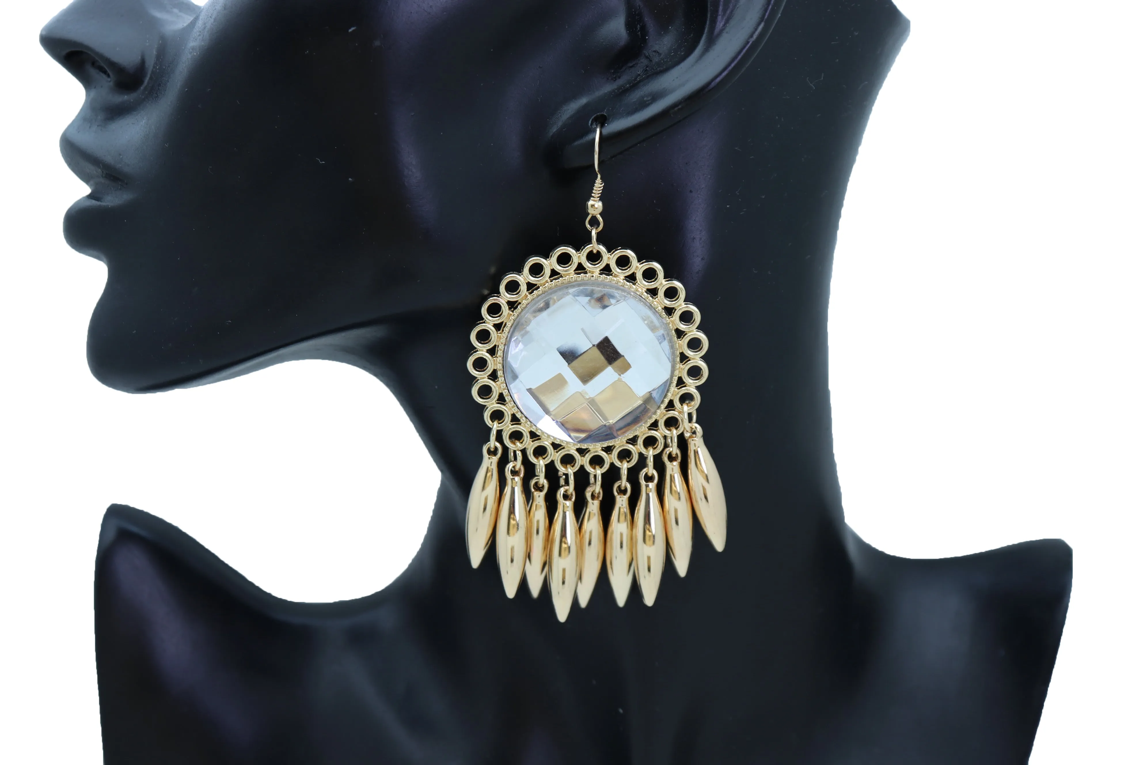 Earrings Set Hook Gold Shiny Sun Flower Charm Bling Style Sexy Look